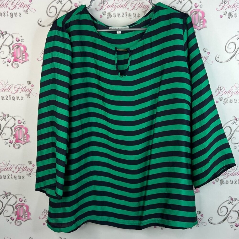 Cleo long sleeve blouse stripes striped Emerald and Black Women's Blouse